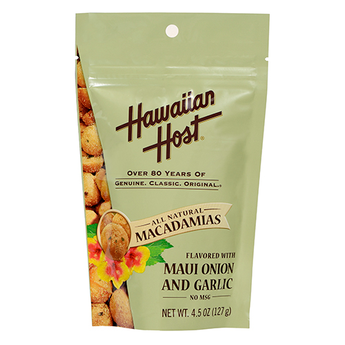 製菓品/
Hawaiian Host マウイオニオン&ガーリック マカダミアナッツ スタンドアップバッグ4.5oz