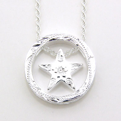 yStering Silver JewelryzVo[y_g SP Scroll Circle + Star Pendant/SS^nCAWG[^Vo[^Vo[lbNXEy_g