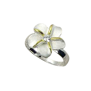 ハワイアンジュエリー/
【Stering Silver Jewelry】シルバーリングSR Single Flower 2T Ring 15mm /SY/W